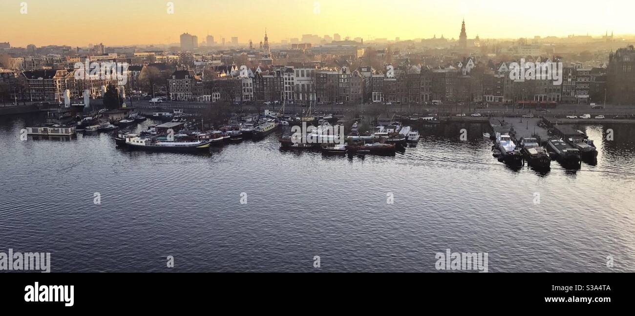 Aerial view of the Amsterdam harbour and surroundings - Smartphone Captured Stock Image