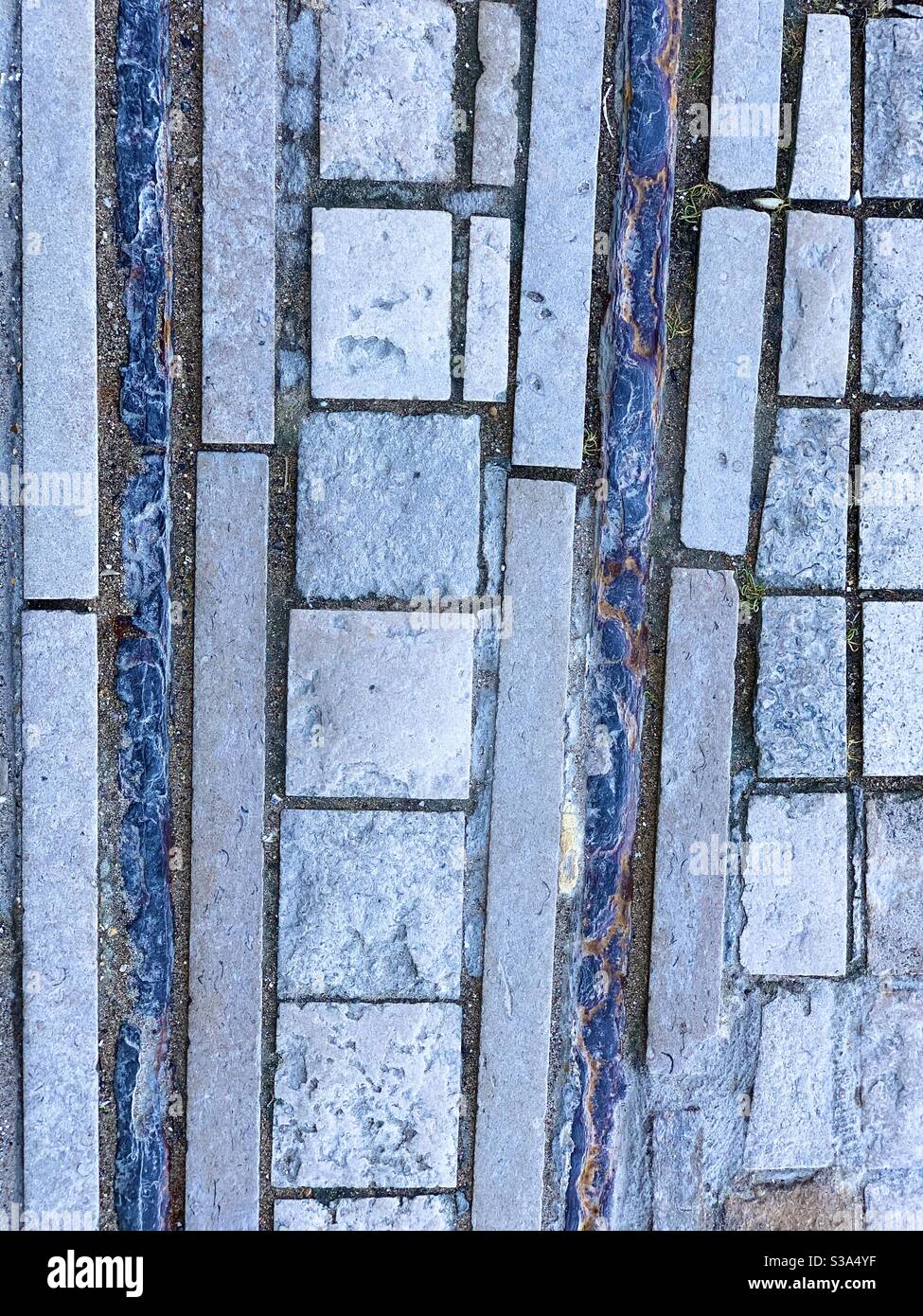 Stone paving pattern with blue and gray tones. Stock Photo