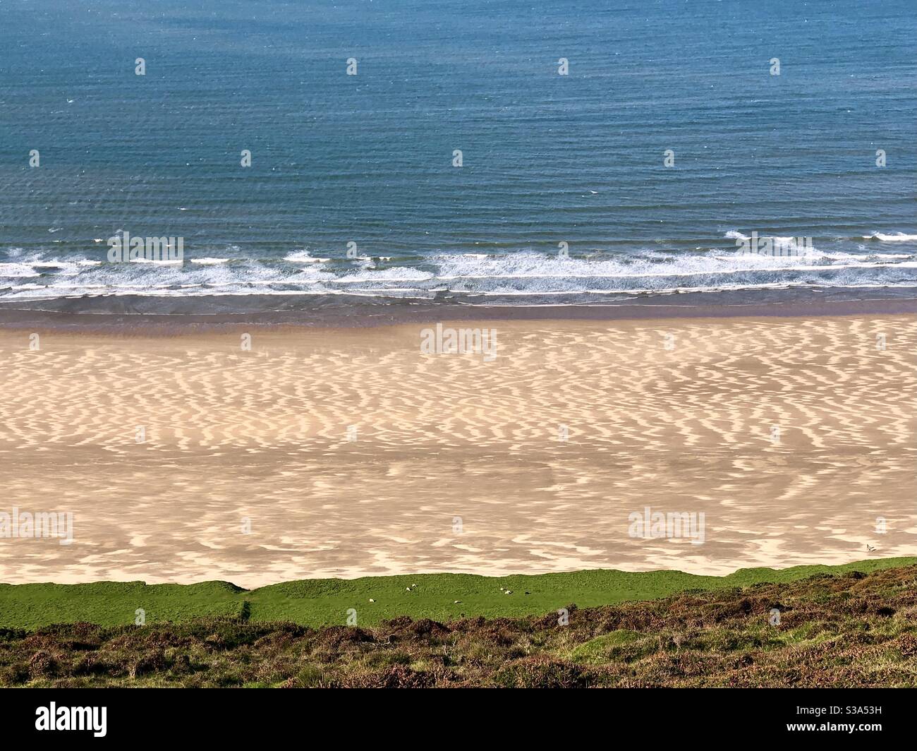 Wave patterns in the sand, Rhossili Bay, Gower Peninsula Stock Photo