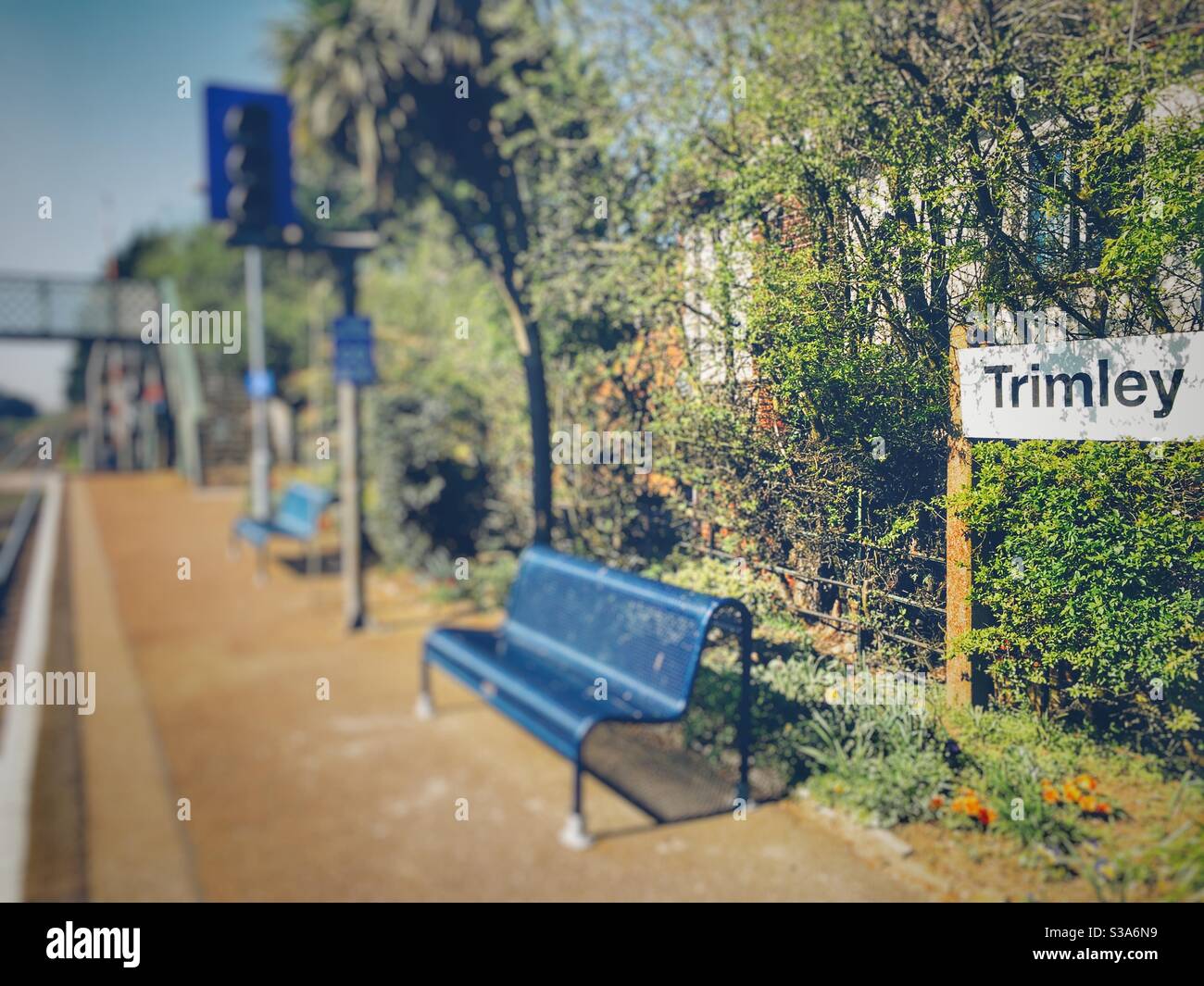 Trimley railway station on the Ipswich to Felixstowe branch line, Suffolk, England. - Smartphone Captured Stock Image