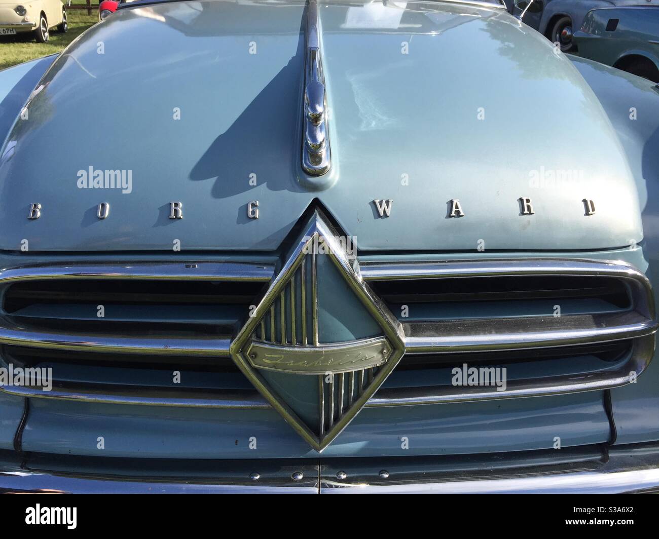 Borgward Isabella Coupé.  Sky blue.   Front grill and bonnet Stock Photo