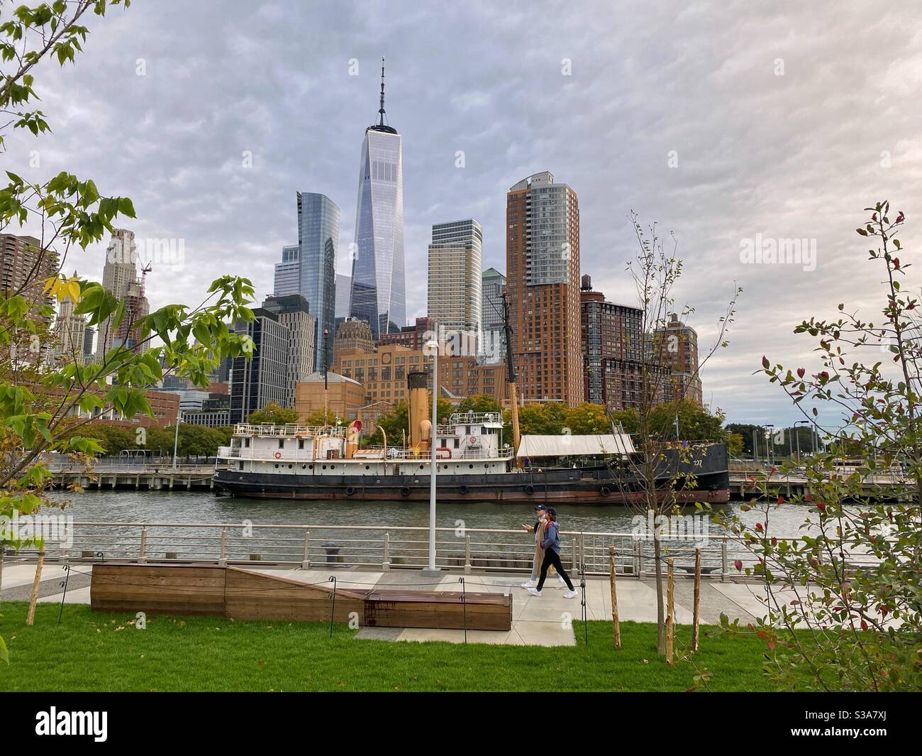 View from Pier 26, Hudson River Park, Tribeca, New York City Stock Photo