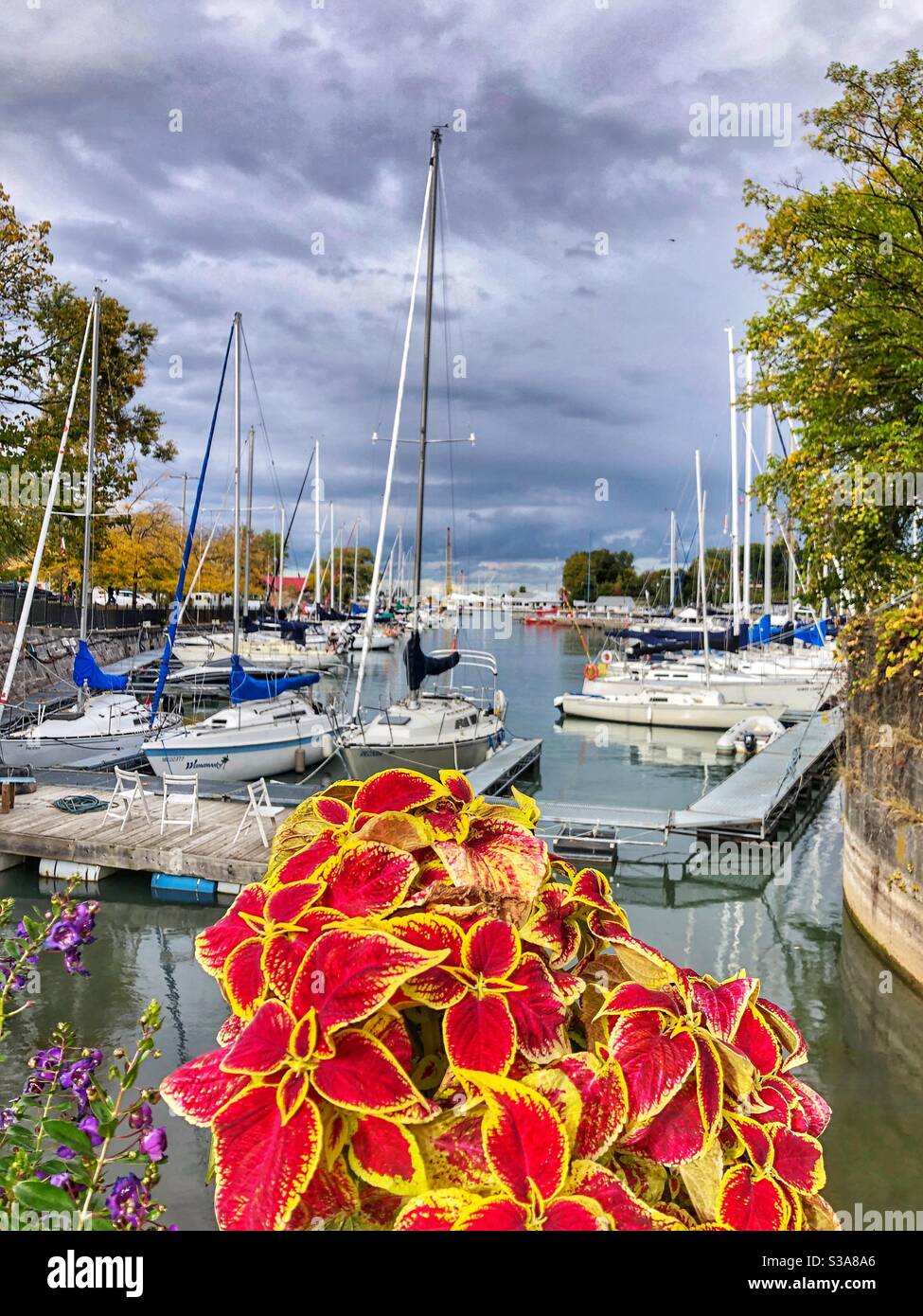 Port Dalhousie Harbour in Ontario, Canada on a cloudy day. - Smartphone Captured Stock Image