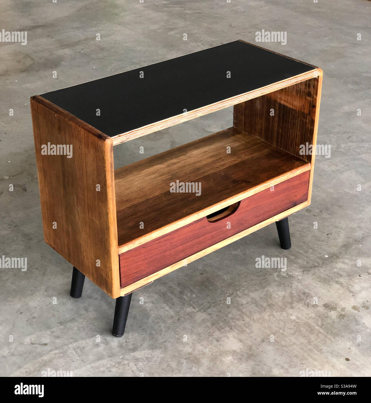 Bedside table custom build Tasmanian oak sides and Blackwood drawer front Stock Photo Alamy