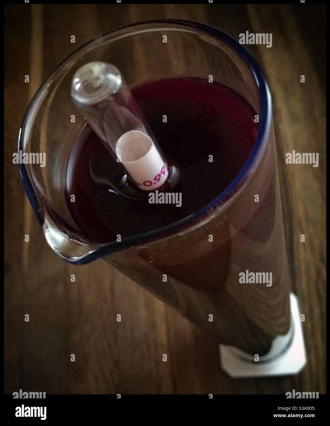 Syrah wine fermented to dryness and checked with a hydrometer, Catalonia, Spain. - Smartphone Captured Stock Image