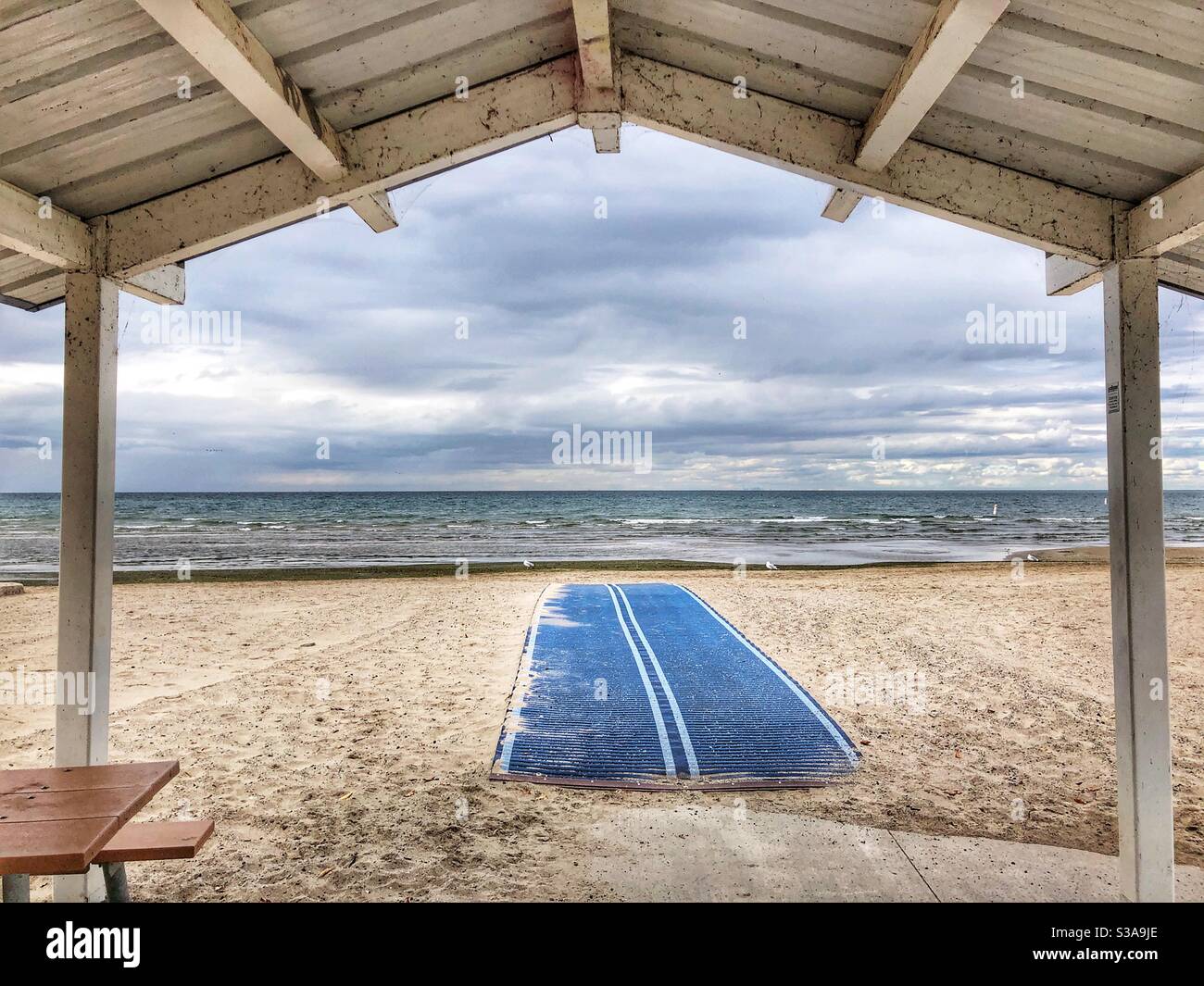 Deserted Lakeside Beach in Port Dalhousie, Ontario, Canada. - Smartphone Captured Stock Image