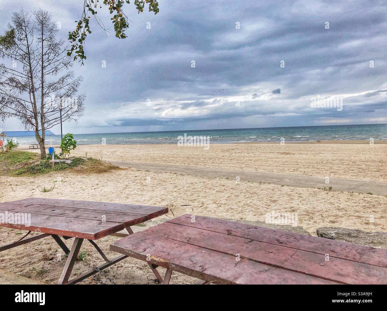 Deserted Lakeside Beach in Port Dalhousie, Ontario, Canada. - Smartphone Captured Stock Image