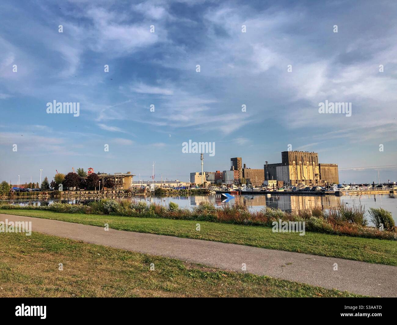 Port Colborne waterfront on a sunny autumn day. - Smartphone Captured Stock Image