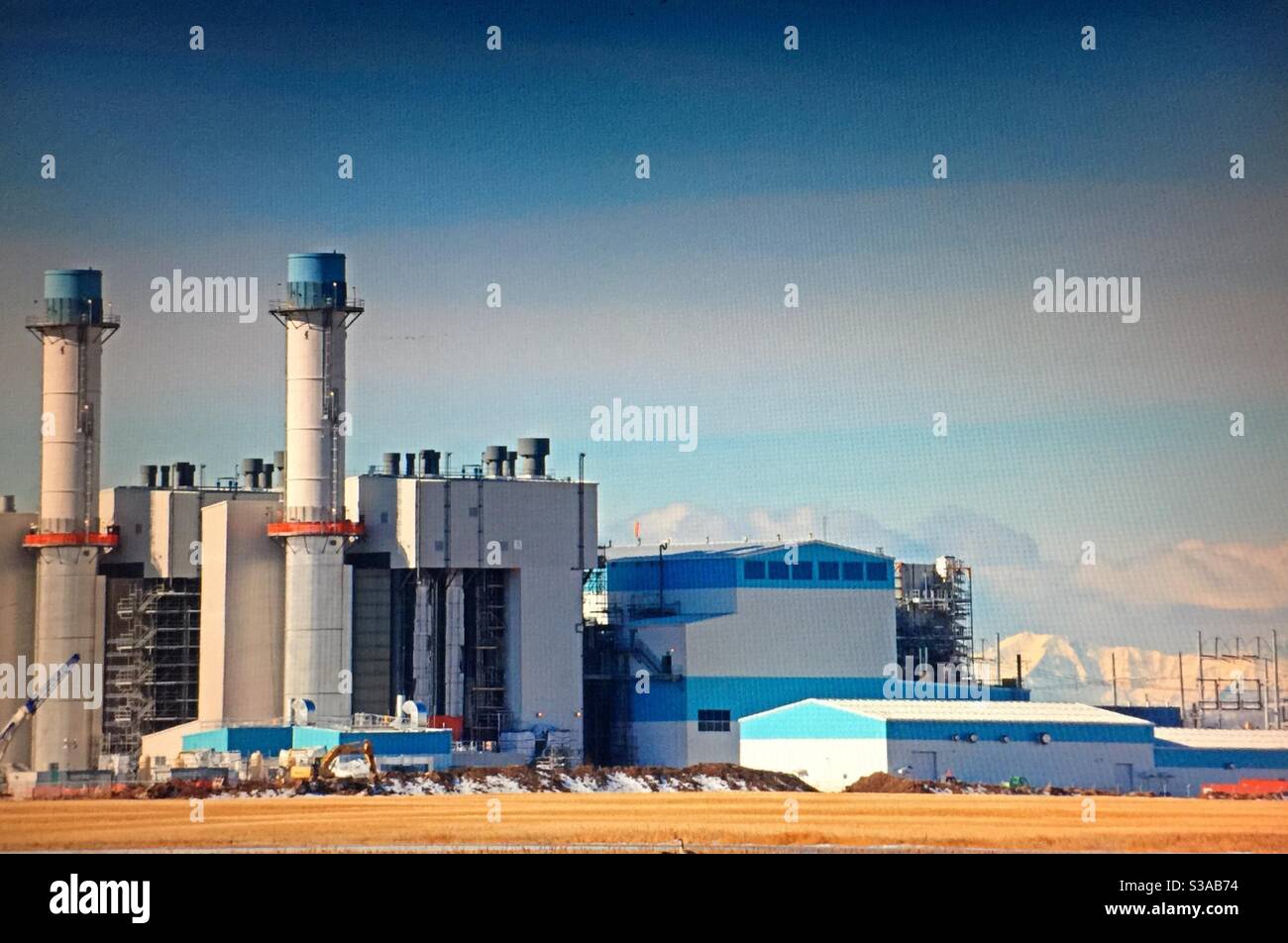 Travelling Alberta, manufacturing plant, industry, Calgary,skyline,Canadian Rockies, Alberta, Canada Stock Photo