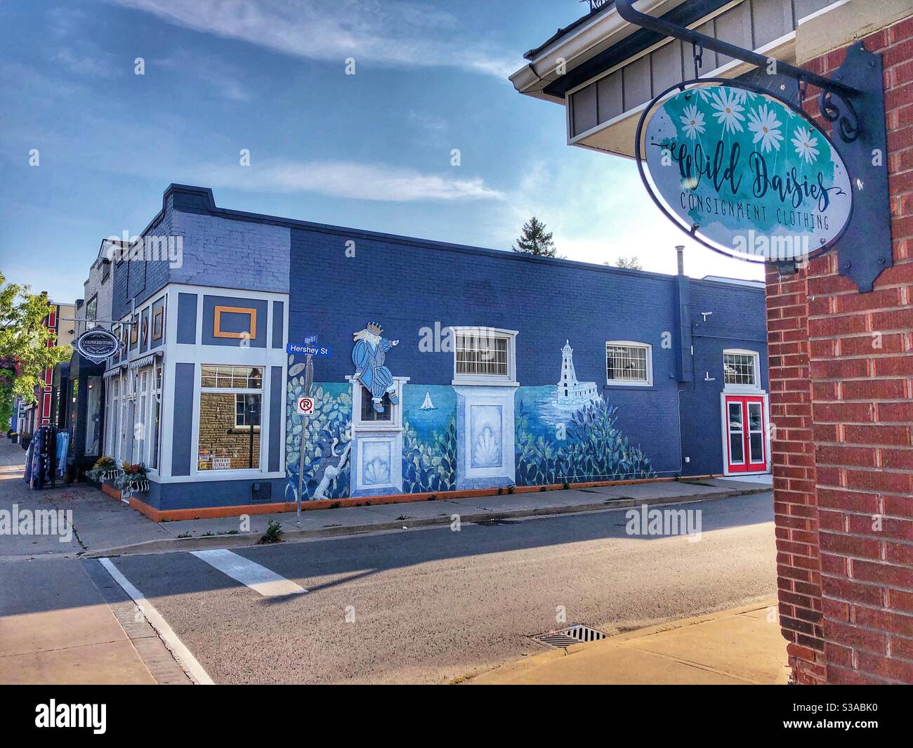 A colourful street corner in historical Ridgeway, Ontario, Canada. - Smartphone Captured Stock Image
