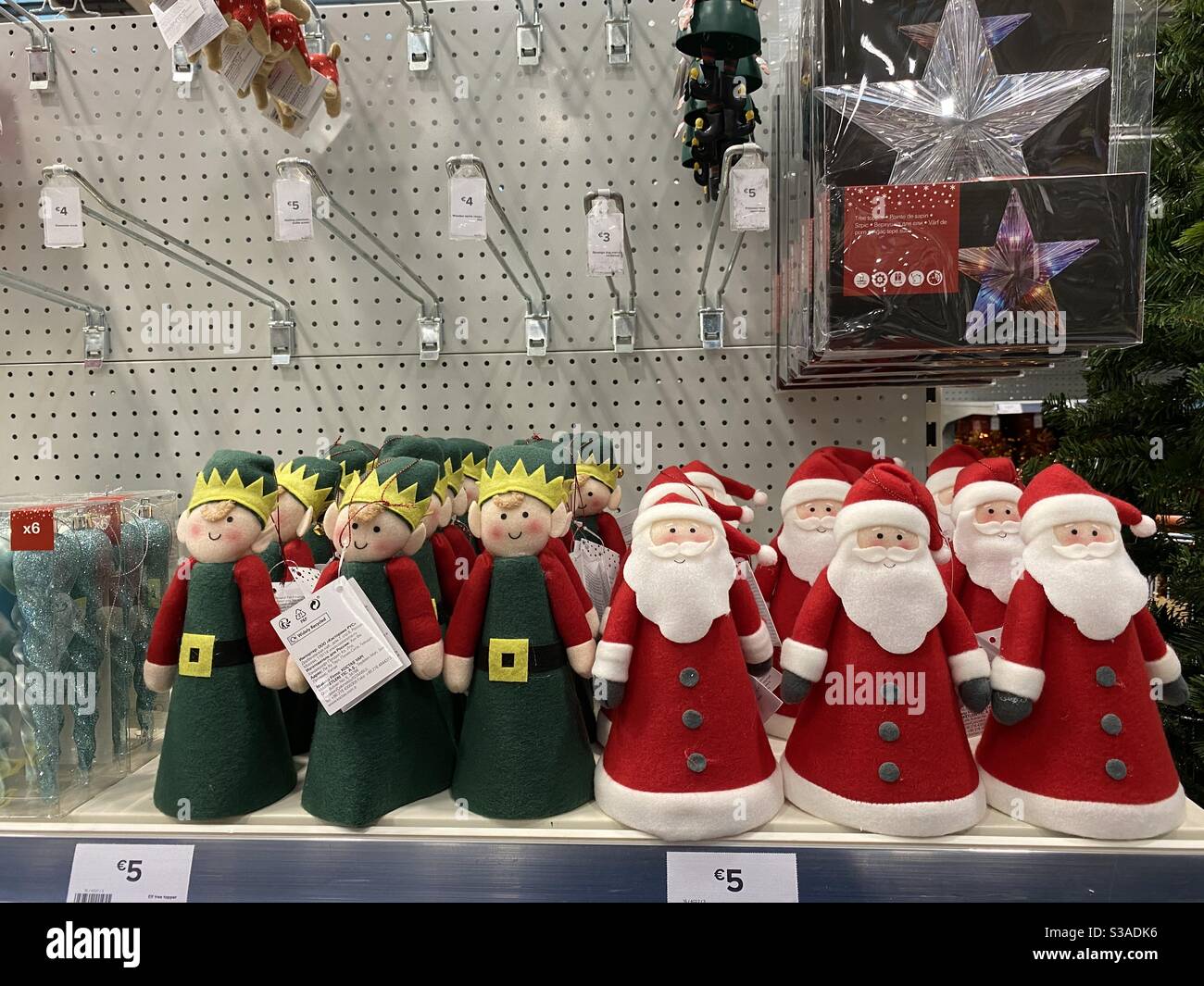 Santa and his helpers on a shelf in a BQ store in Dublin Ireland. - Smartphone Captured Stock Image