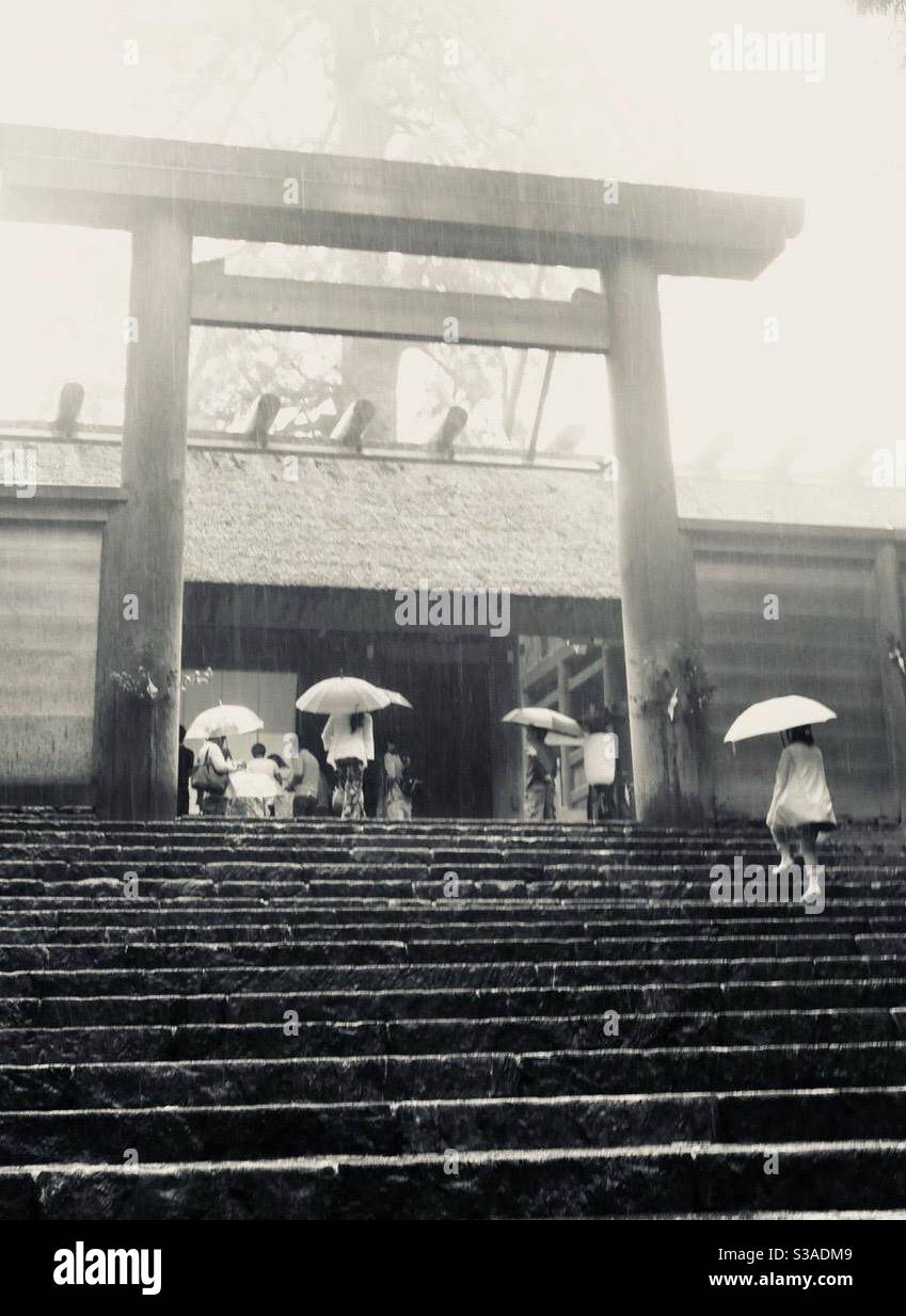 Ise Jingu Grand Shrine in the rain, Mie Prefecture, Japan. Stock Photo