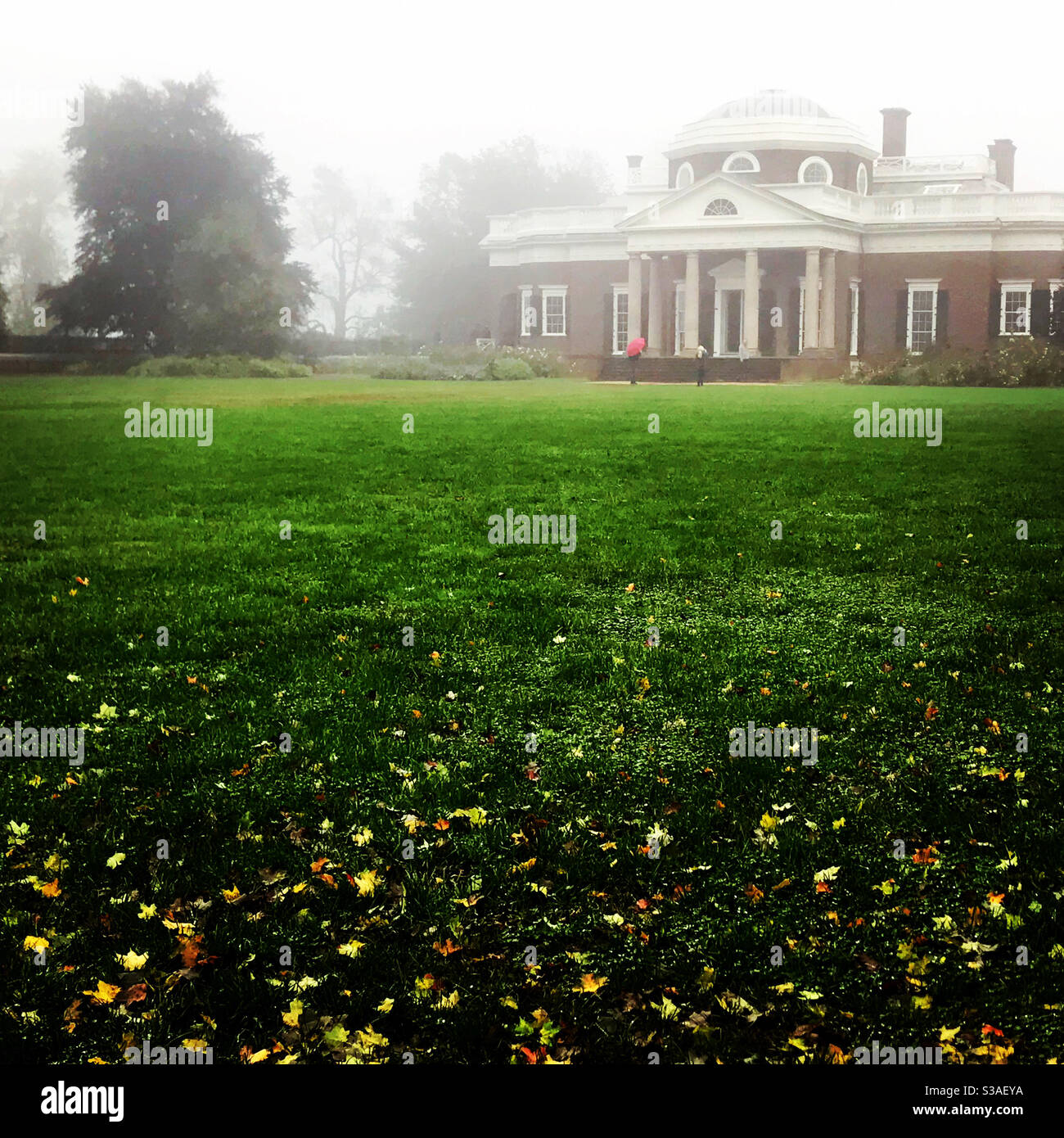 The first hints of fall creep across Monticello like the leaves in the grass on a chilly October day. - Smartphone Captured Stock Image