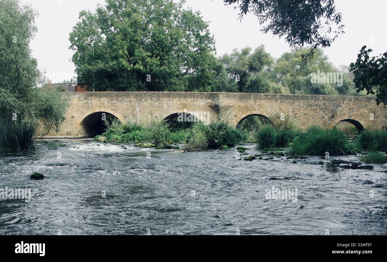 Arched stone bridge over the Great River Ouse near Bromham, Bedford