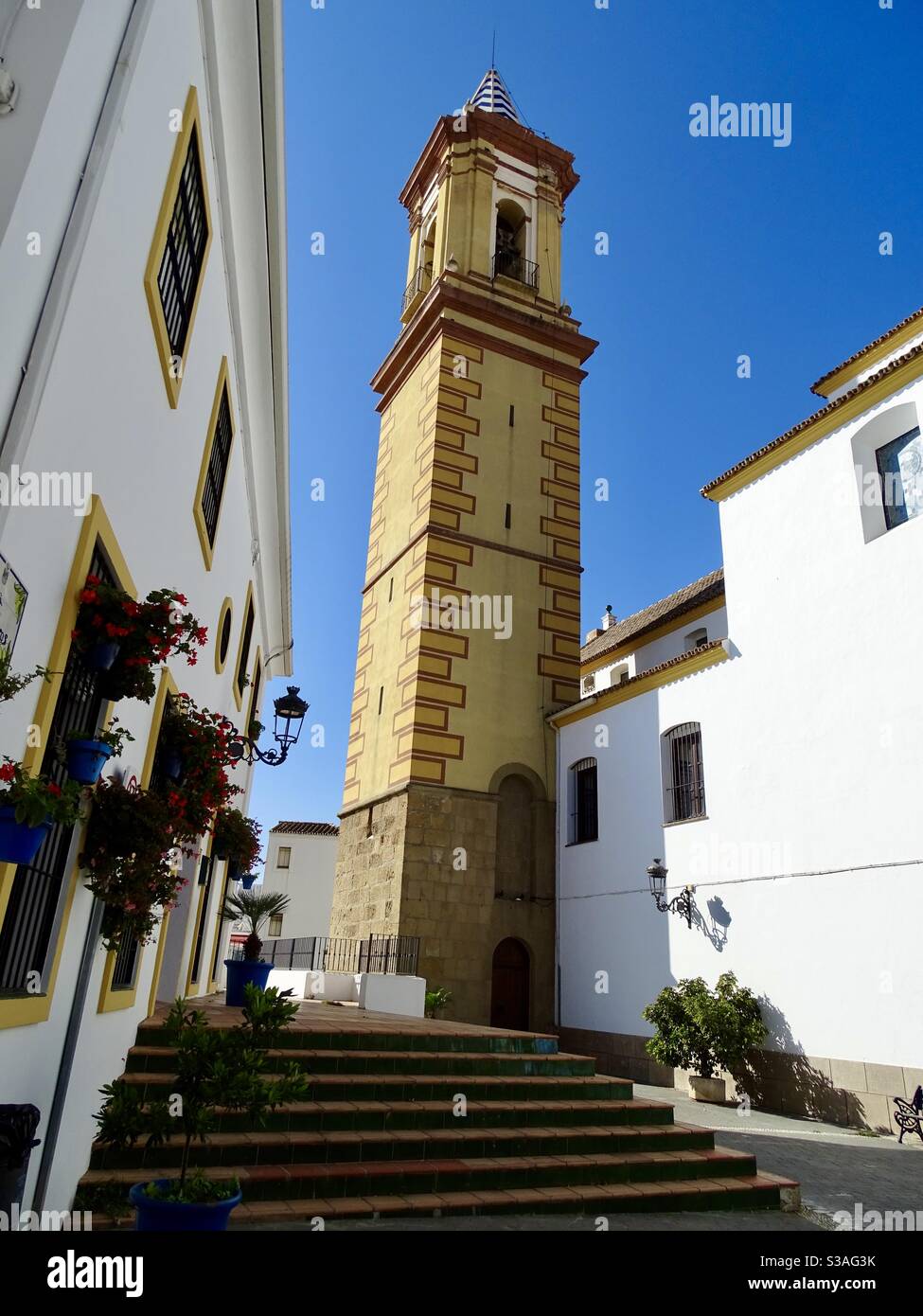 Tall tower in Estepona in southern Spain Stock Photo