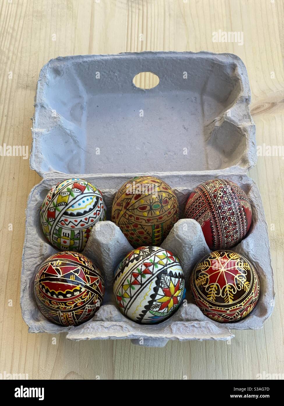 Hand painted colorful Easter eggs, Bucovina region, Romania Stock Photo