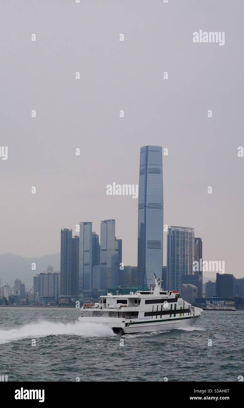discovery bay ferry in Victoria harbour in Hong kong. - Smartphone Captured Stock Image