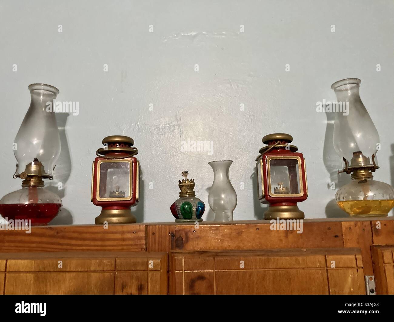 Collection of old kerosene lamps Stock Photo Alamy