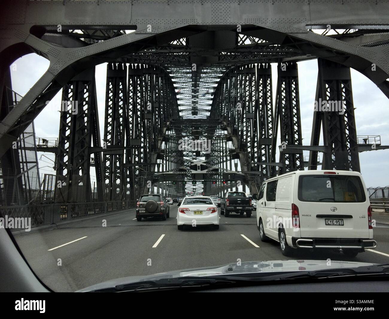 Driving across the Sydney Harbour Bridge New South Wales Australia - Smartphone Captured Stock Image