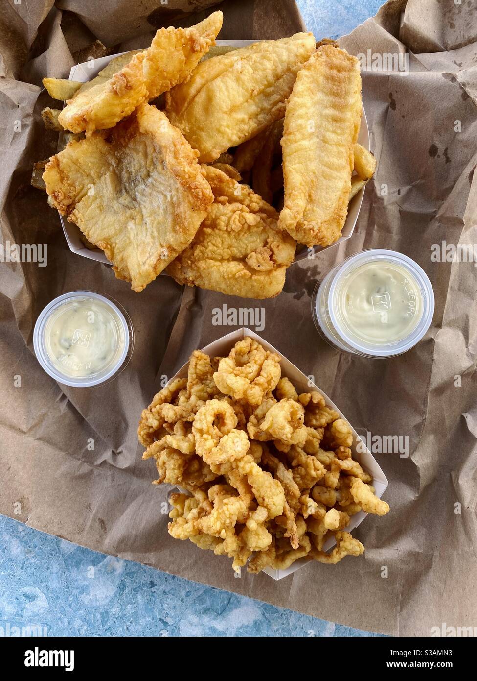 Fish and chips and clam strips - Smartphone Captured Stock Image