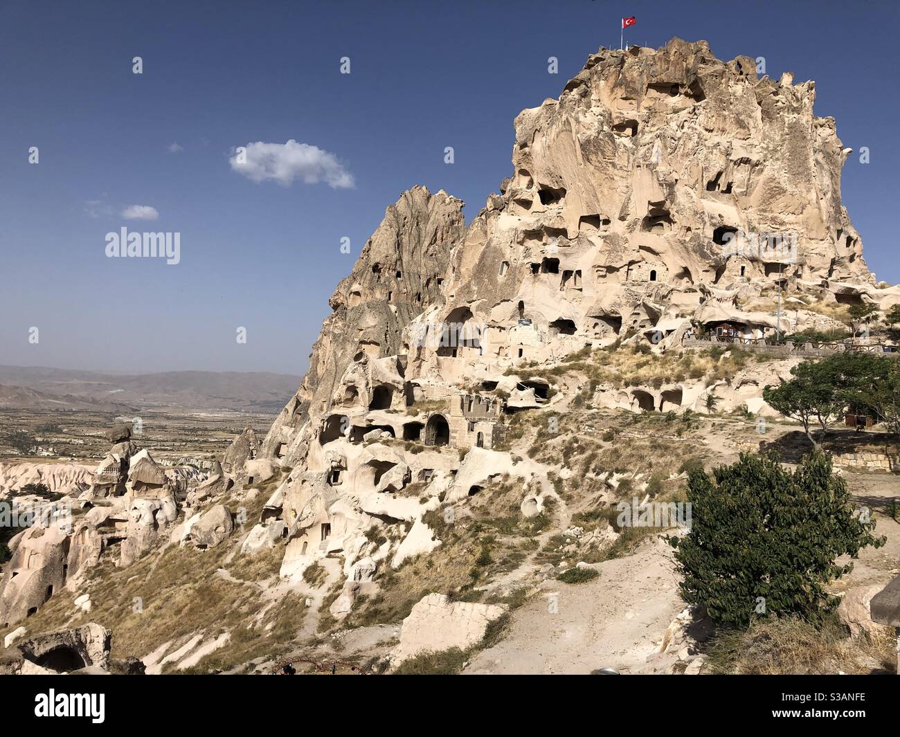 Uchisar castle in Cappadocia Turkey - Smartphone Captured Stock Image