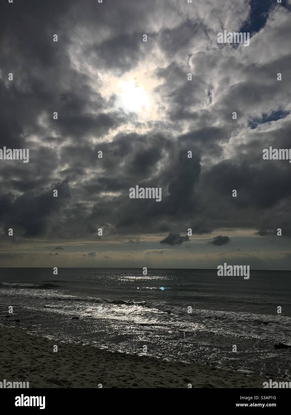 Grey stormy atmospheric seascape - Smartphone Captured Stock Image