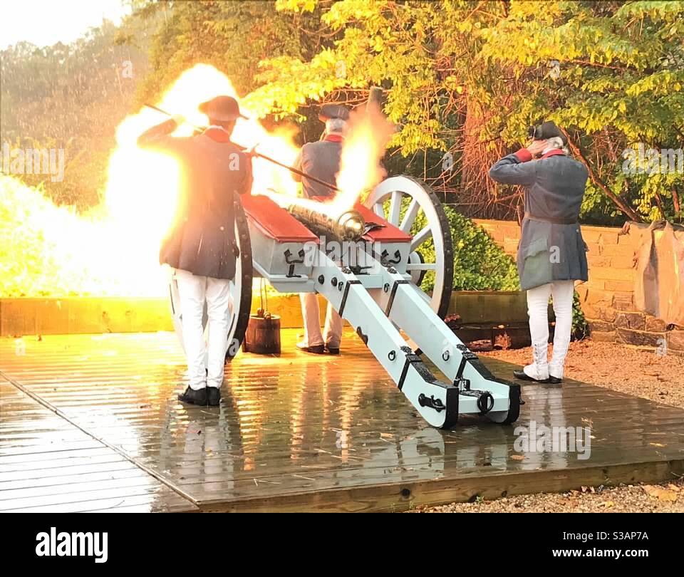 Historic Interpreters fire a canon at the American Revolution Museum at Yorktown. - Smartphone Captured Stock Image