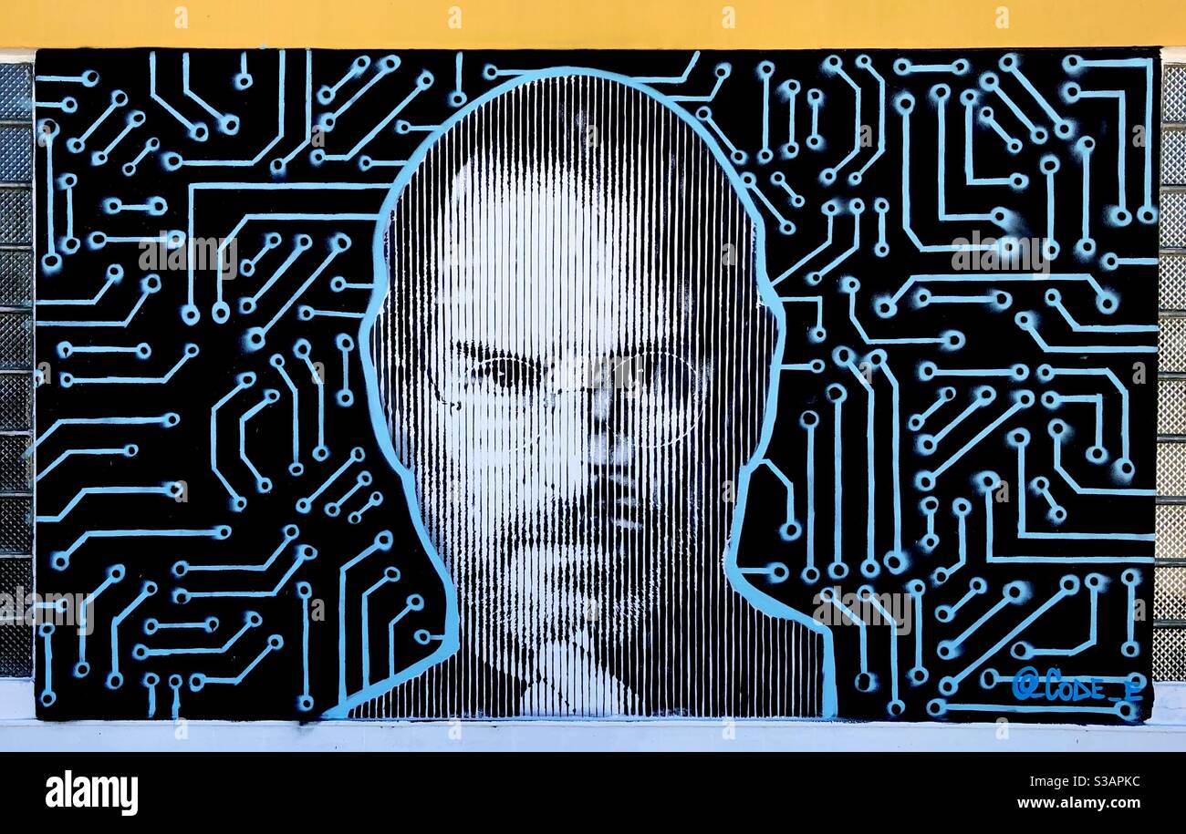 Mural of Apple founder Steve Jobs in Lake Worth Beach, Florida, by Code E. Stock Photo