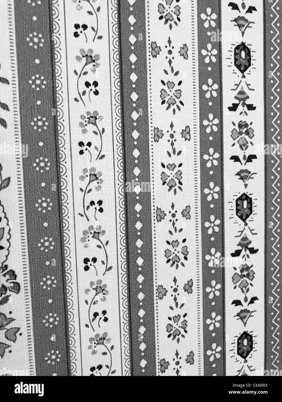 Black and white floral wallpaper with stripes Stock Photo Alamy