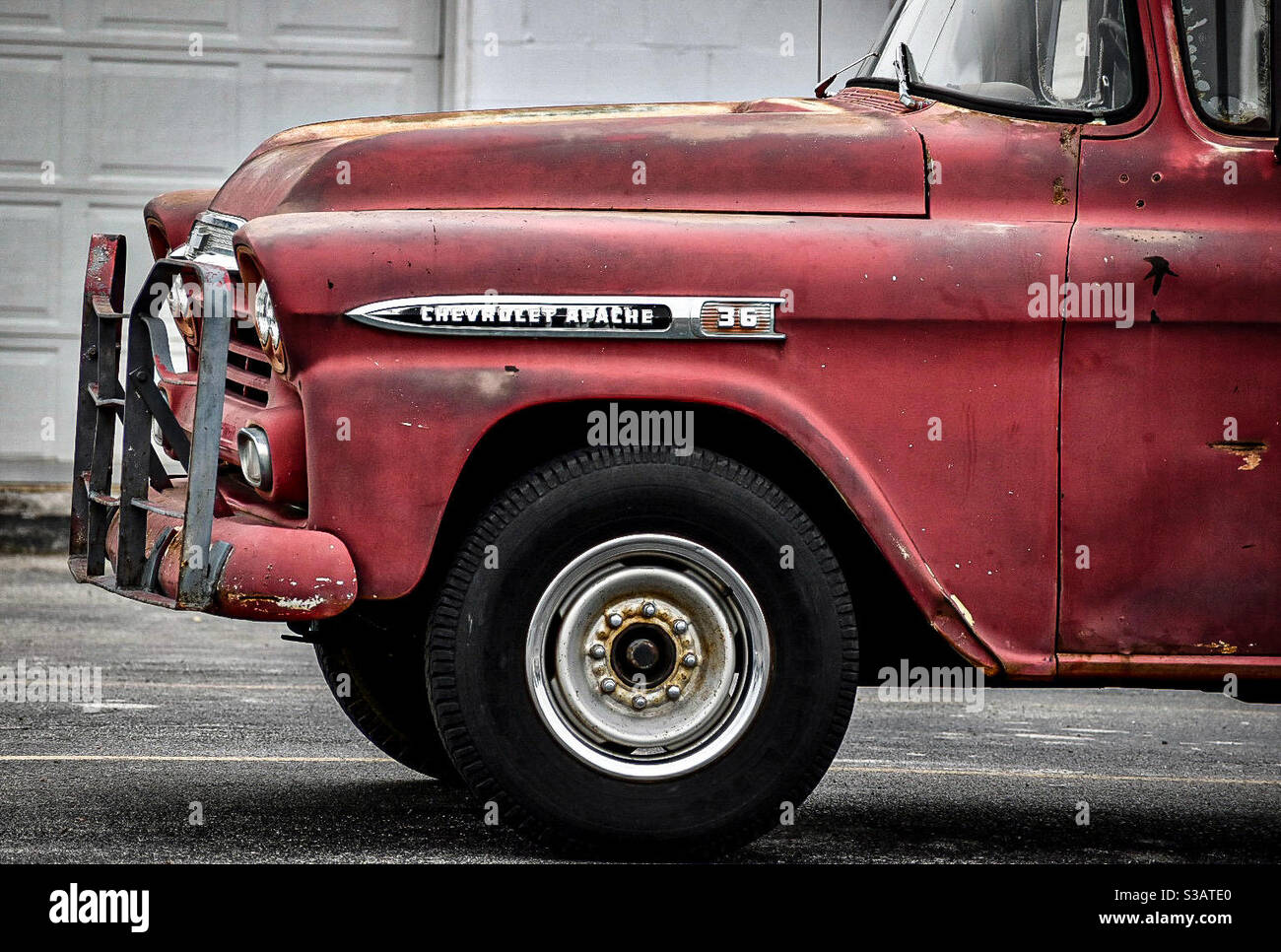 Side profile of the Chevrolet Apache tow truck. Stock Photo