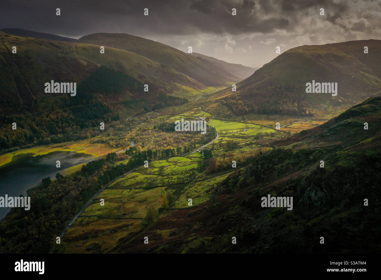 Aerial view of Thirlmere looking towards Grasmere in the Lake District - Smartphone Captured Stock Image