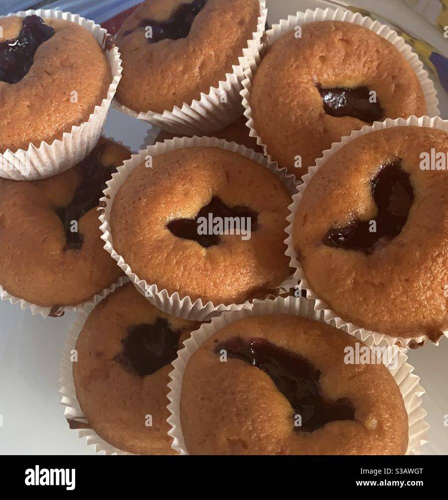 A bowl of freshly baked blueberry muffins - Smartphone Captured Stock Image