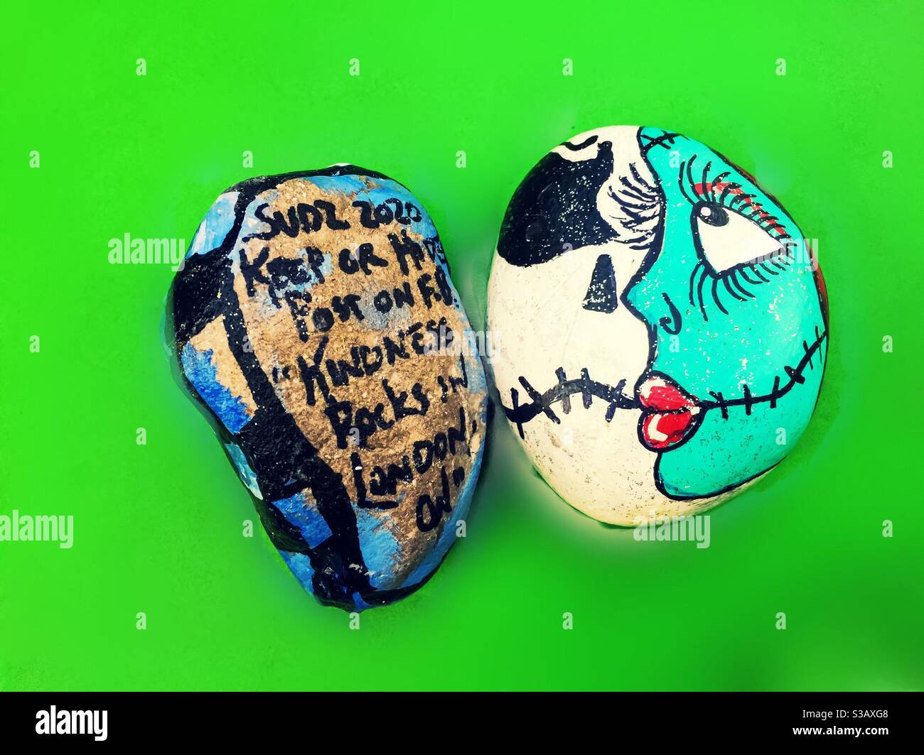 Kindness Rocks, a Canadian section of an international movement - Smartphone Captured Stock Image