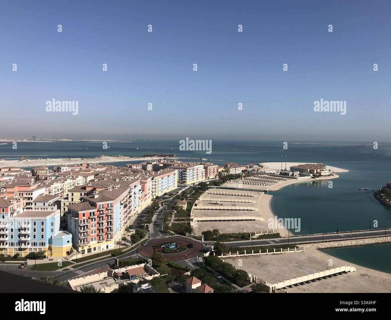 View of Qanat Quartier, The Pearl, Doha - Smartphone Captured Stock Image