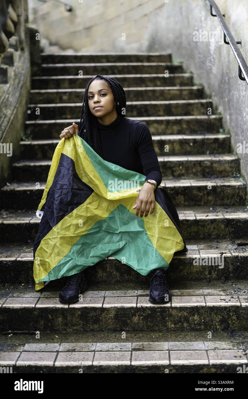 Black Lives Matter girl with Jamaica flag Stock Photo Alamy
