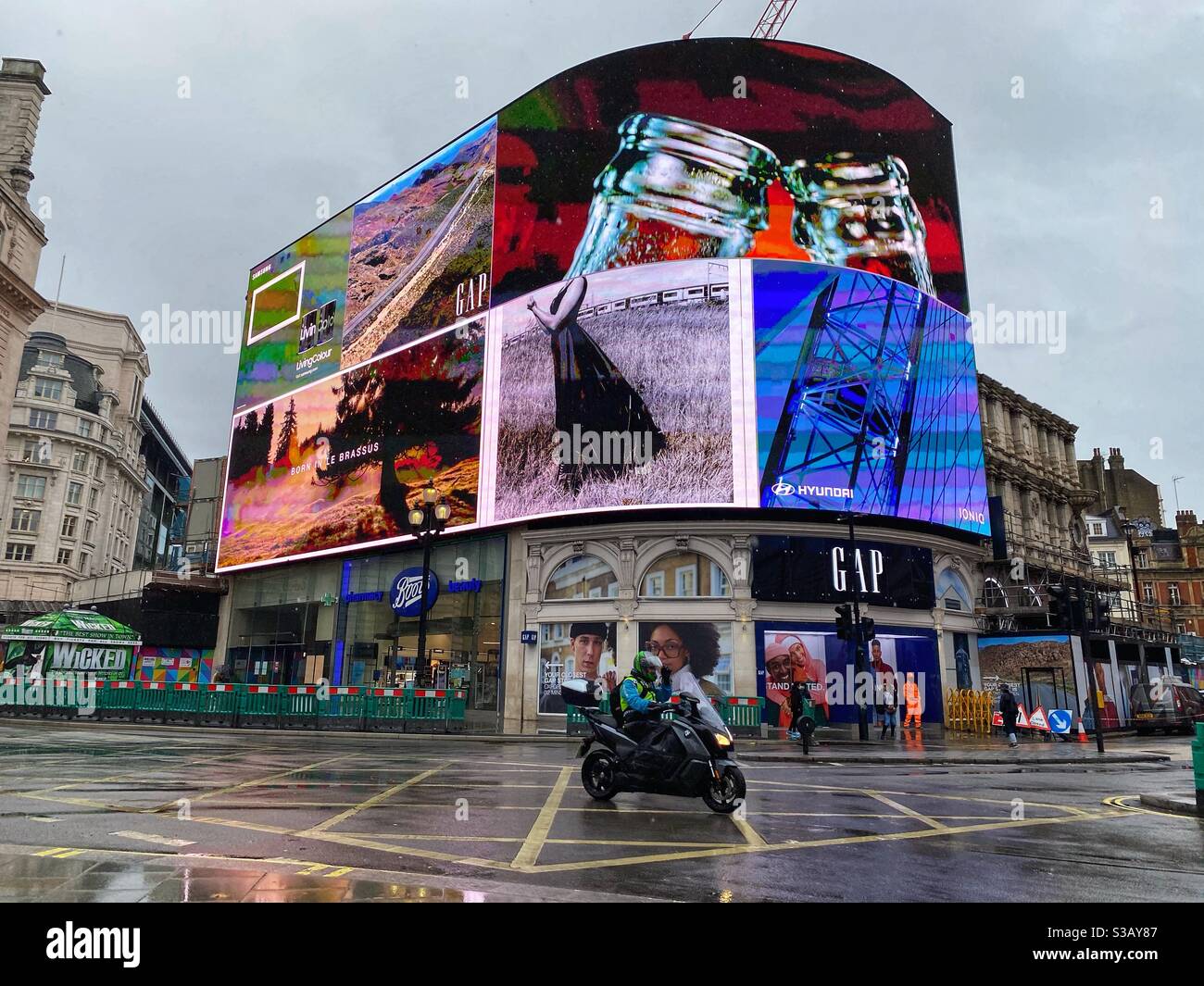 Adverts seen at Piccadilly Circus London on Monday November 2 2020, three days ahead of a National lockdown in London England. - Smartphone Captured Stock Image