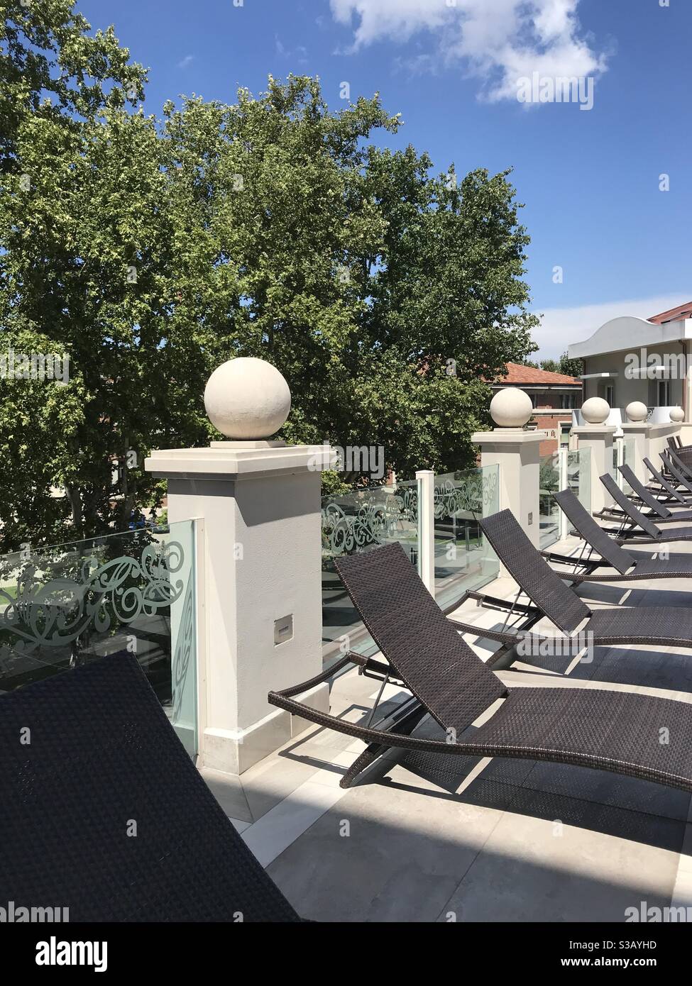 Rooftop terrace and pool at the Grand Hotel Salsomaggiore, Italy - Smartphone Captured Stock Image