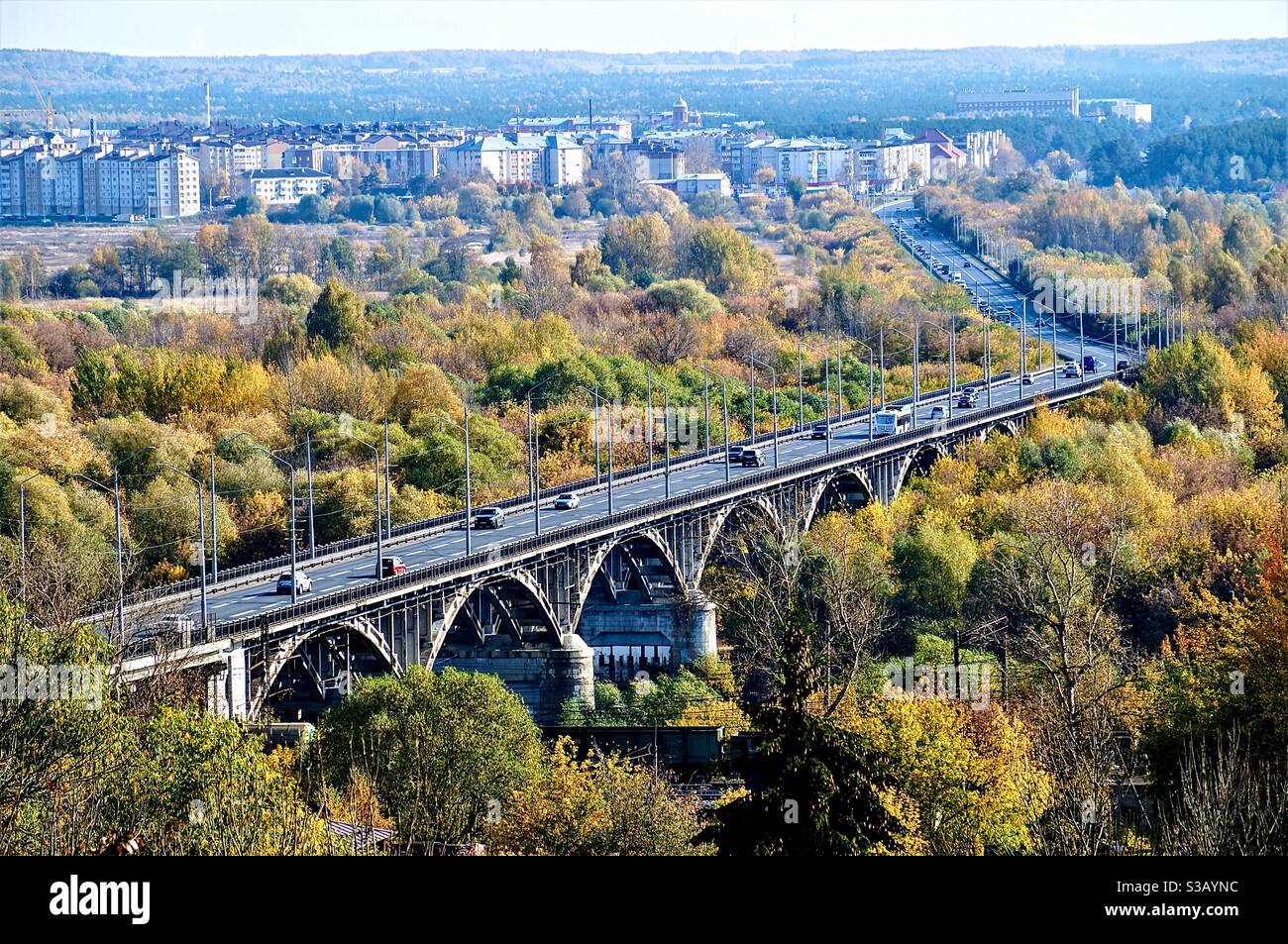 Magnificent autumn view of the road bridge - Smartphone Captured Stock Image