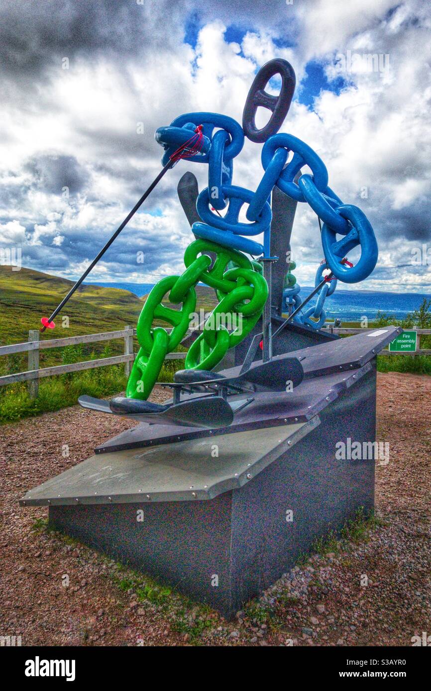 Skiing sculpture The Cas by Stan Brooks at Cairngorm Ski area. - Smartphone Captured Stock Image