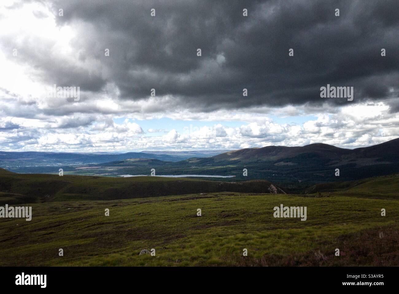 Mountains of the Cairngorms and Loch Morlich, Scotland. Stock Photo
