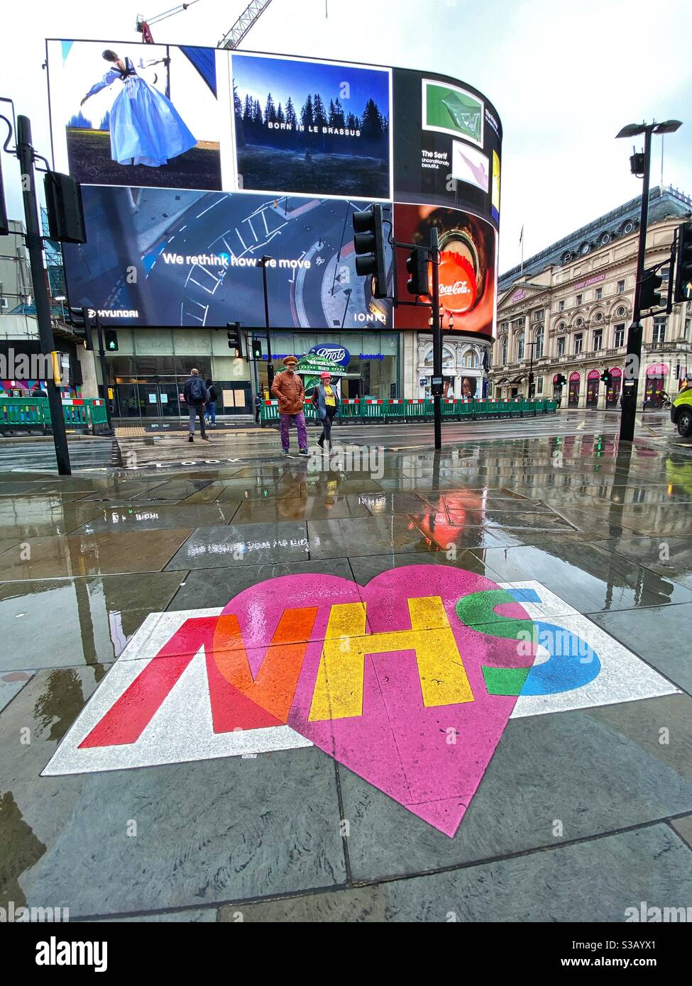 Advertising in Piccadilly Circus on a quiet morning on Monday November 2 2020 ahead of a national lockdown which begins on Thursday November 5 in London,England - Smartphone Captured Stock Image