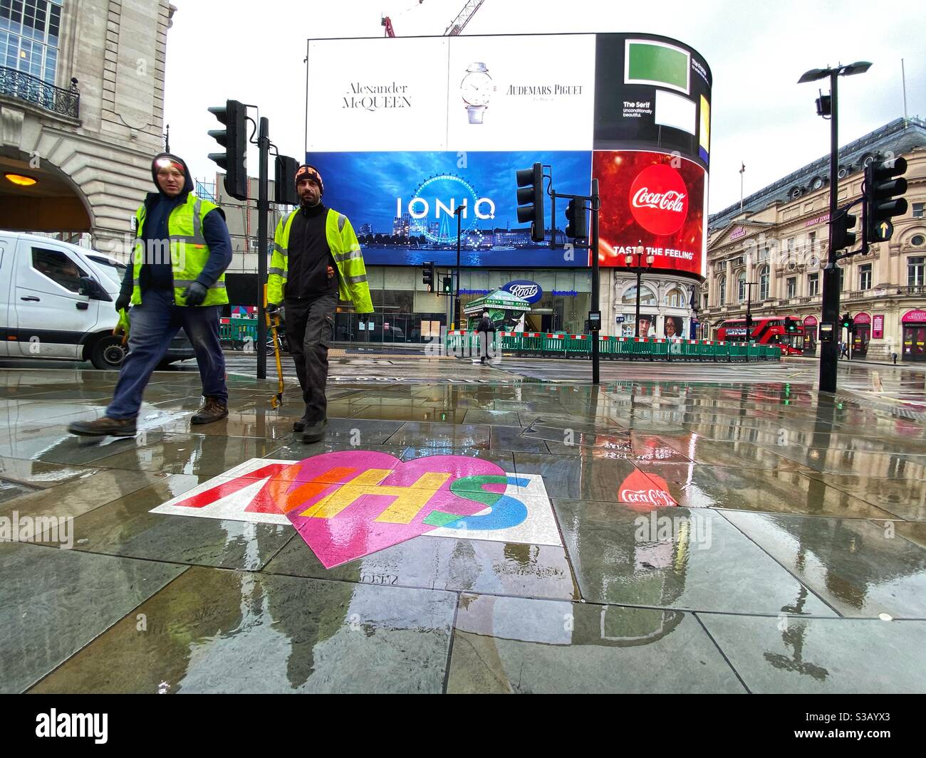 Advertising in Piccadilly Circus on a quiet morning on Monday November 2 2020 ahead of a national lockdown which begins on Thursday November 5 in London,England - Smartphone Captured Stock Image