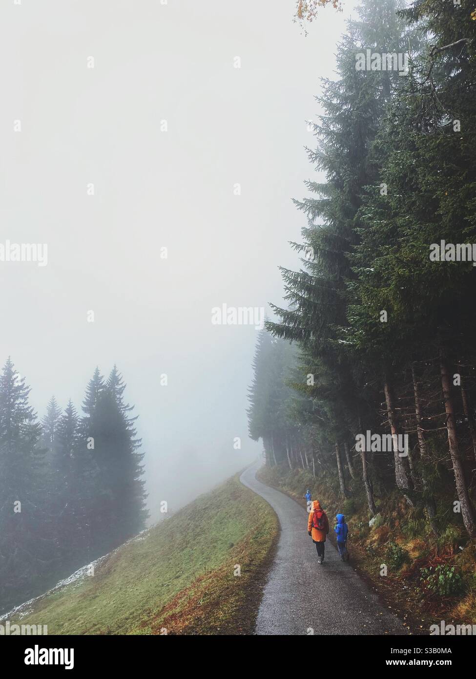 A mother and her Two children hiking alone in the German alps in Autumn - Smartphone Captured Stock Image