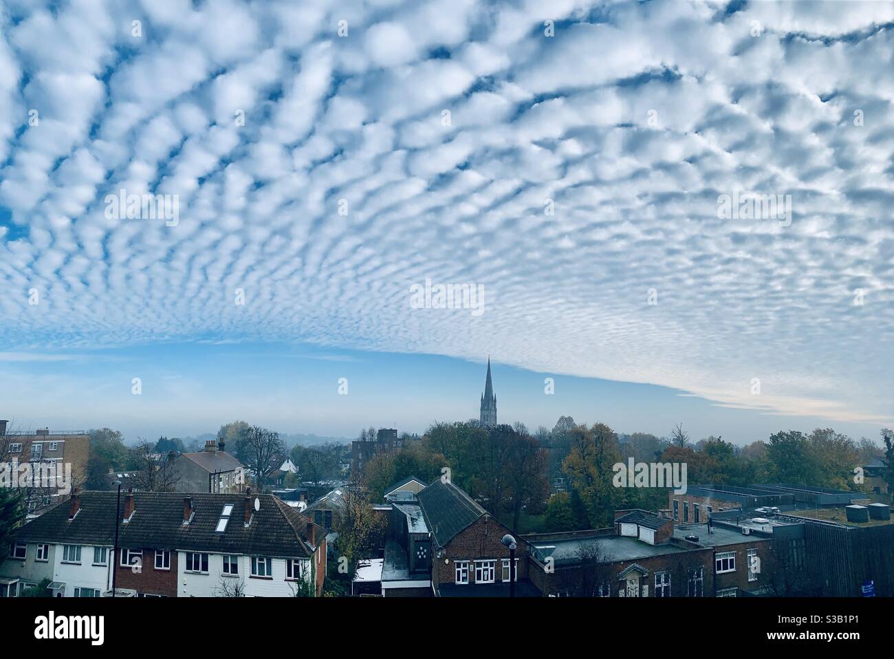 Cirrocumulus clouds over south east London after bonfire night Stock Photo
