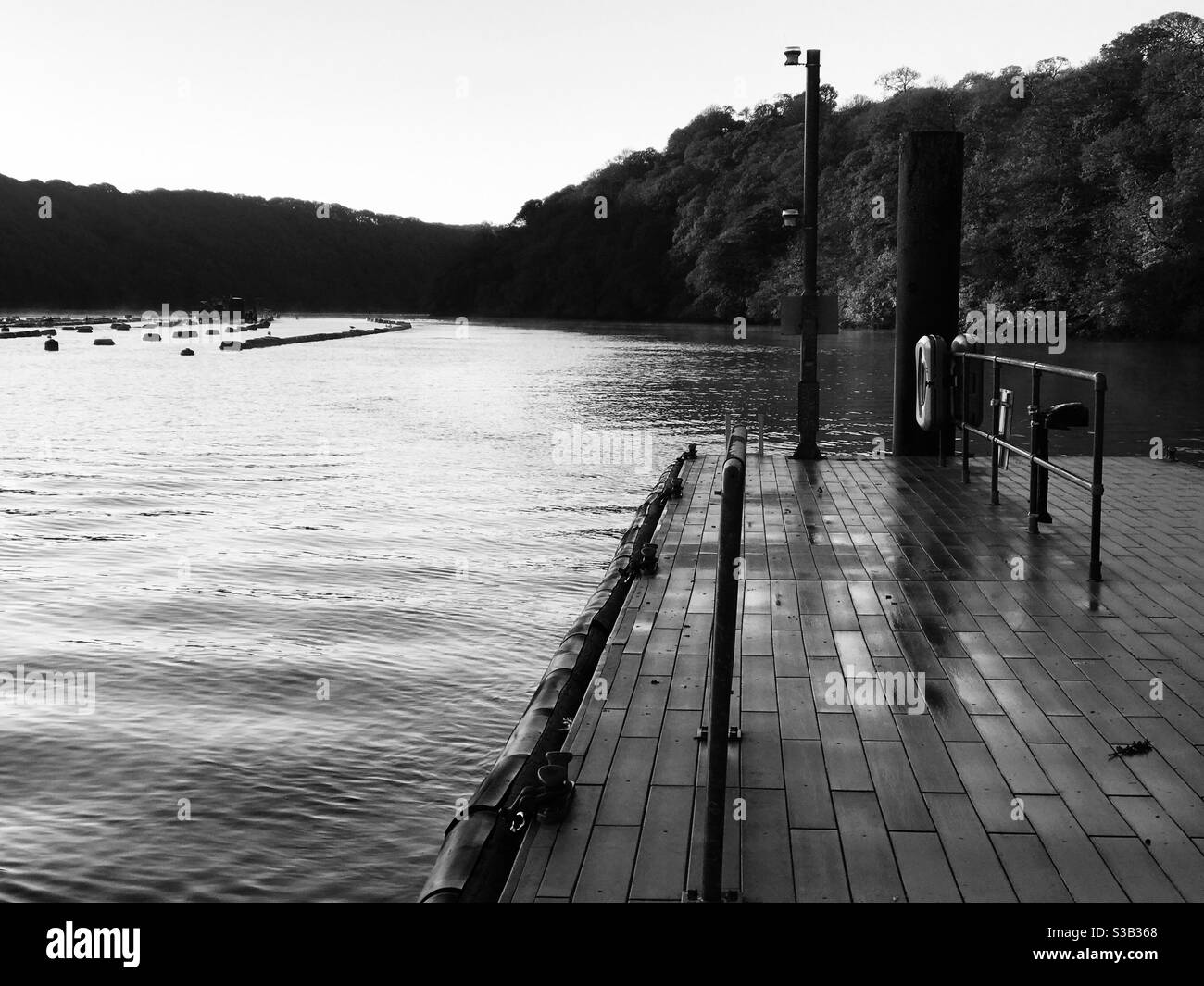 black and white pontoon on The Fal - Smartphone Captured Stock Image