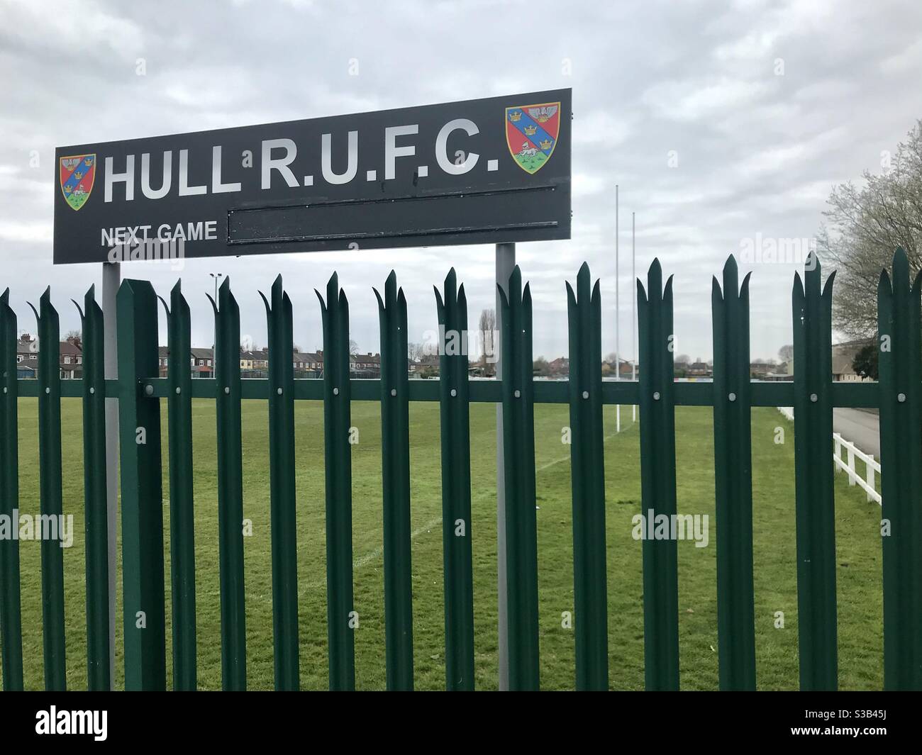 Hull RUFC sign at the club ground during lockdown Stock Photo