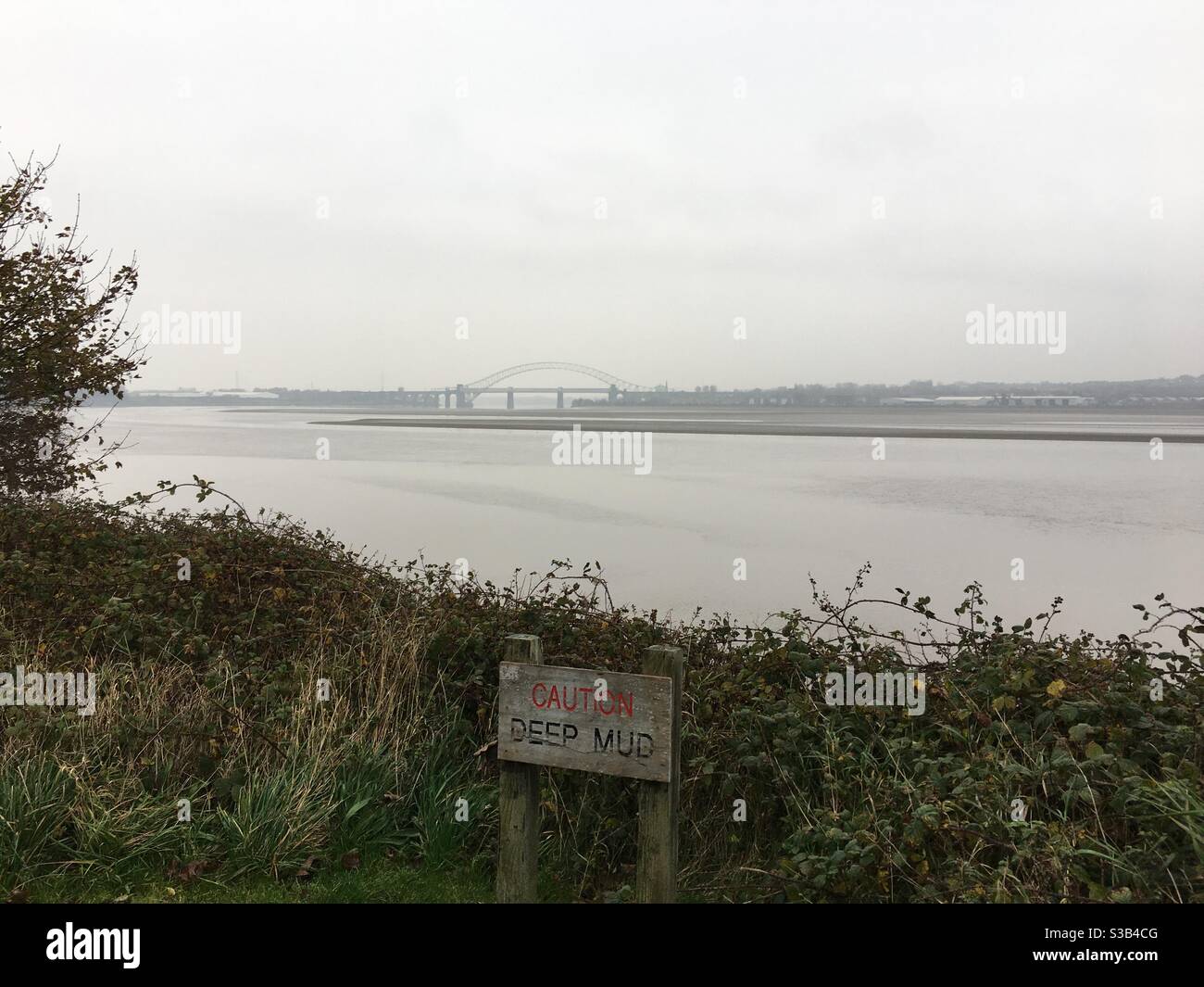 Runcorn bridge on a misty day Stock Photo