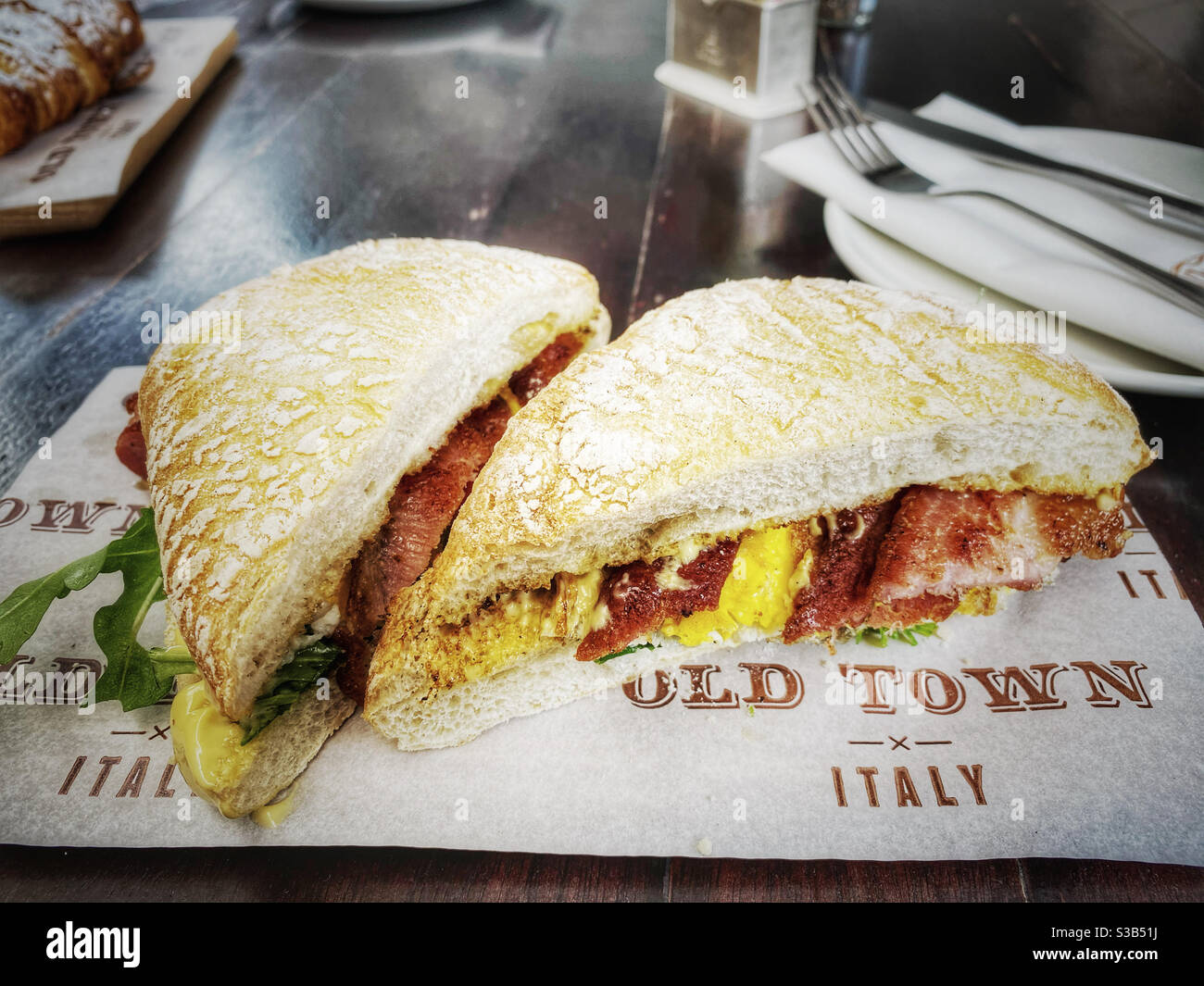 Breakfast roll at Old Town Italy at the V&A Waterfront, Cape Town, South Africa. - Smartphone Captured Stock Image