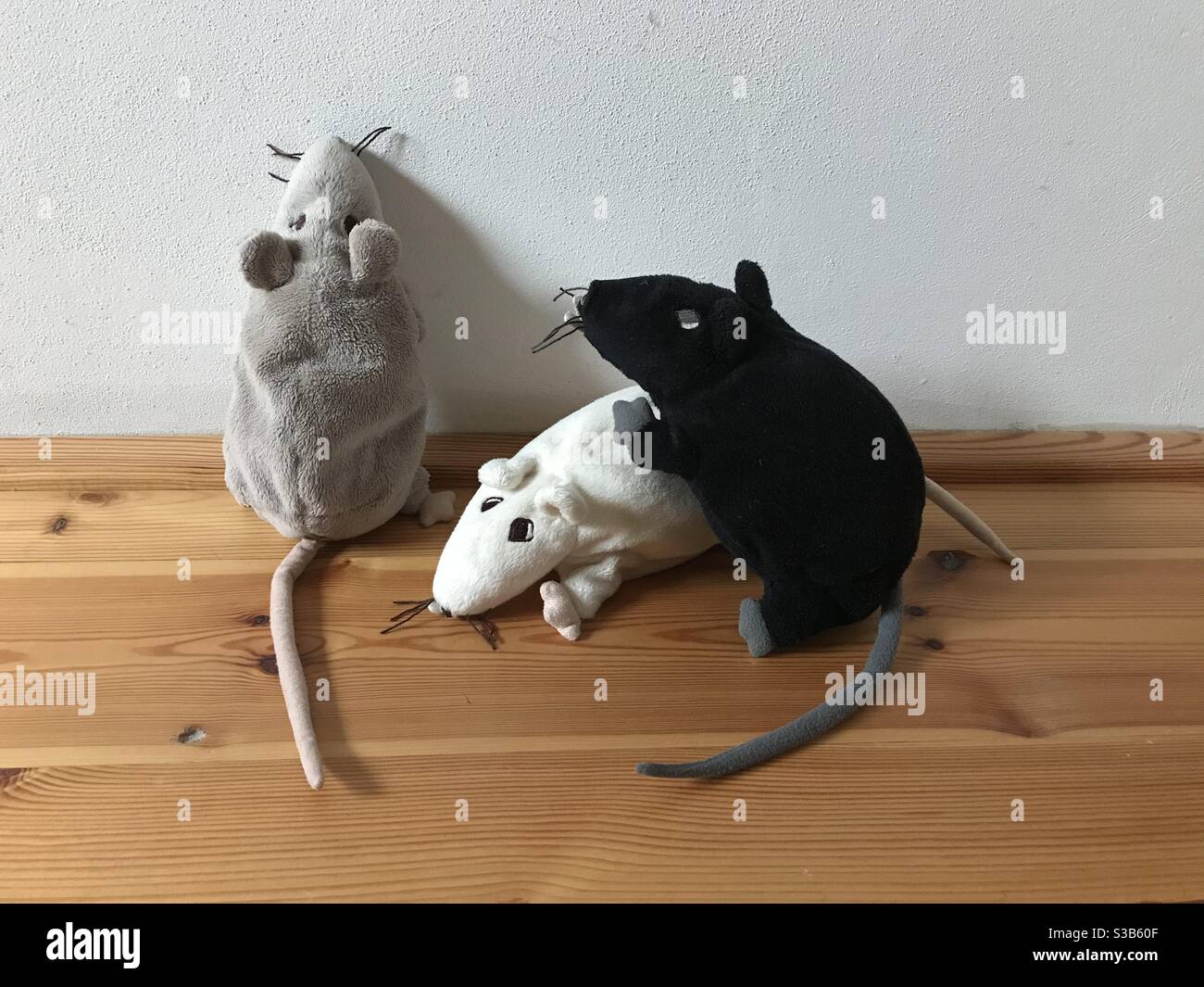 Set of Three Plush Mice Stock Photo