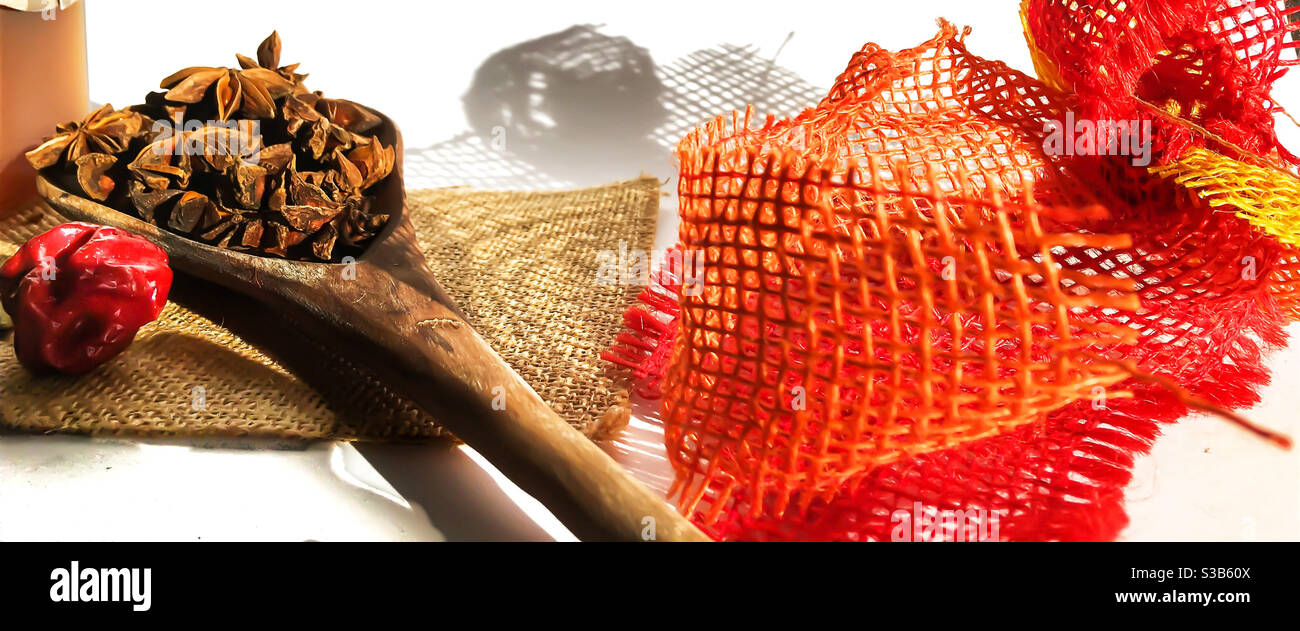 star anise and texture still life - Smartphone Captured Stock Image